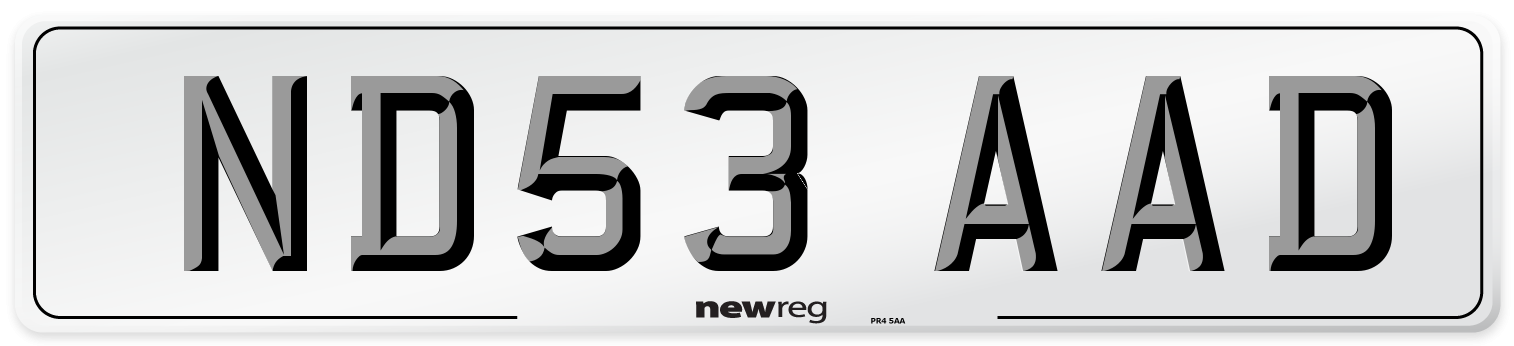 ND53 AAD Number Plate from New Reg